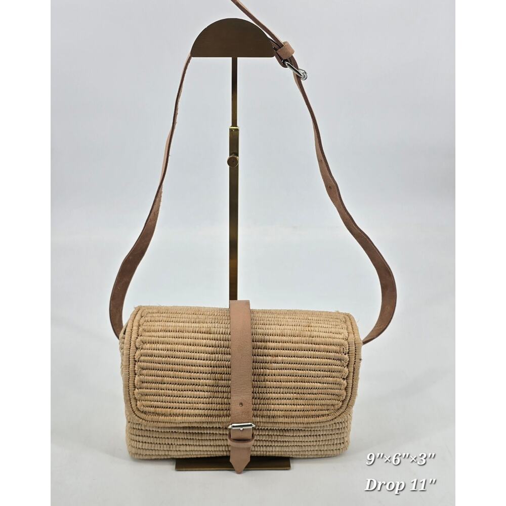 Medina Mercantile Handwoven Raffia‎ Leather Crossbody Bag Natural Fiber Boho